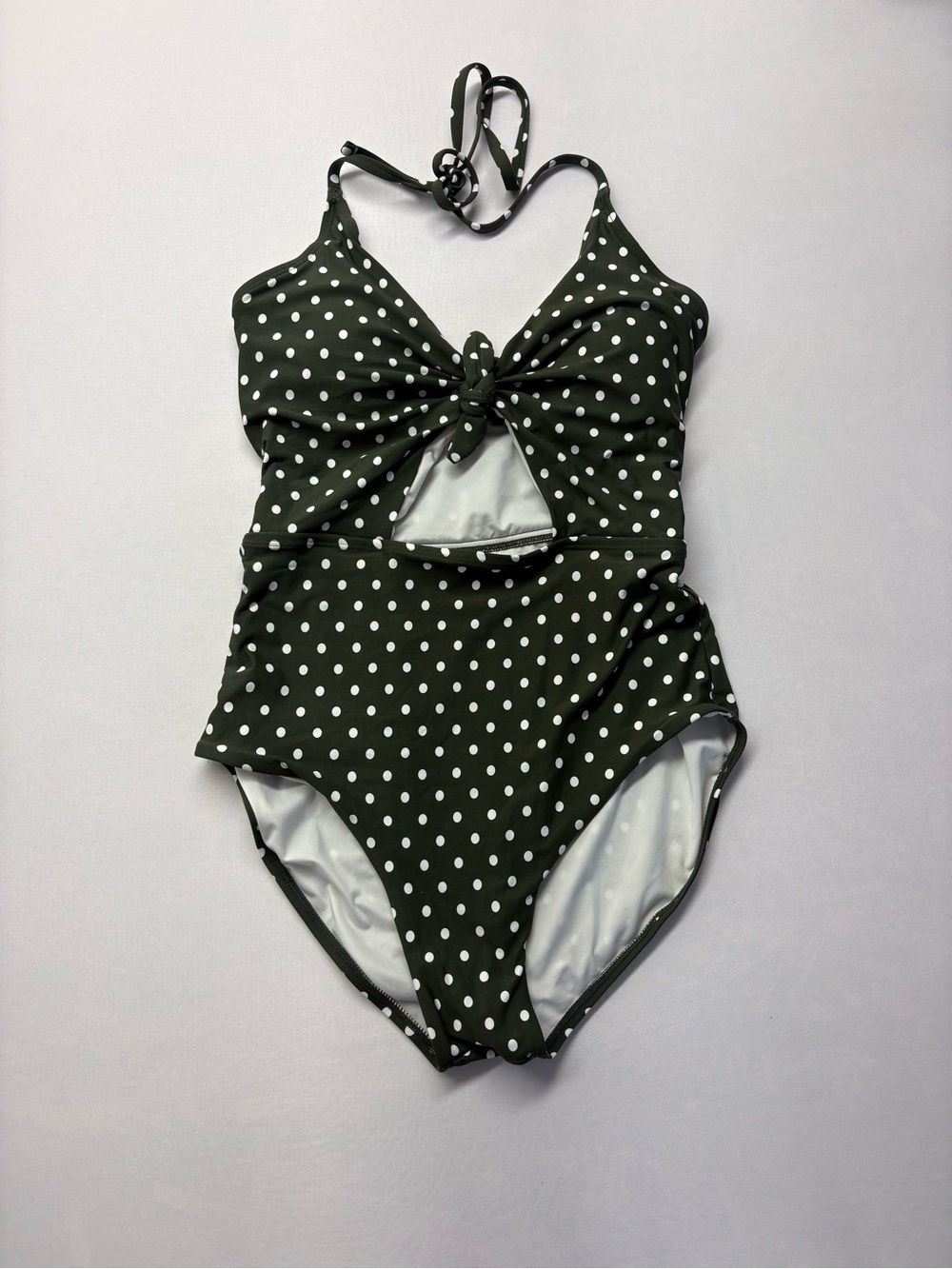 NWOT SUNN‎ LAB SWIM Olive Green Polka Dot Halter One Piece Swimsuit XS